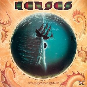 Albumcover für Kansas „Point of Know Return“ mit einem Schiff, das durch einen Globus segelt.