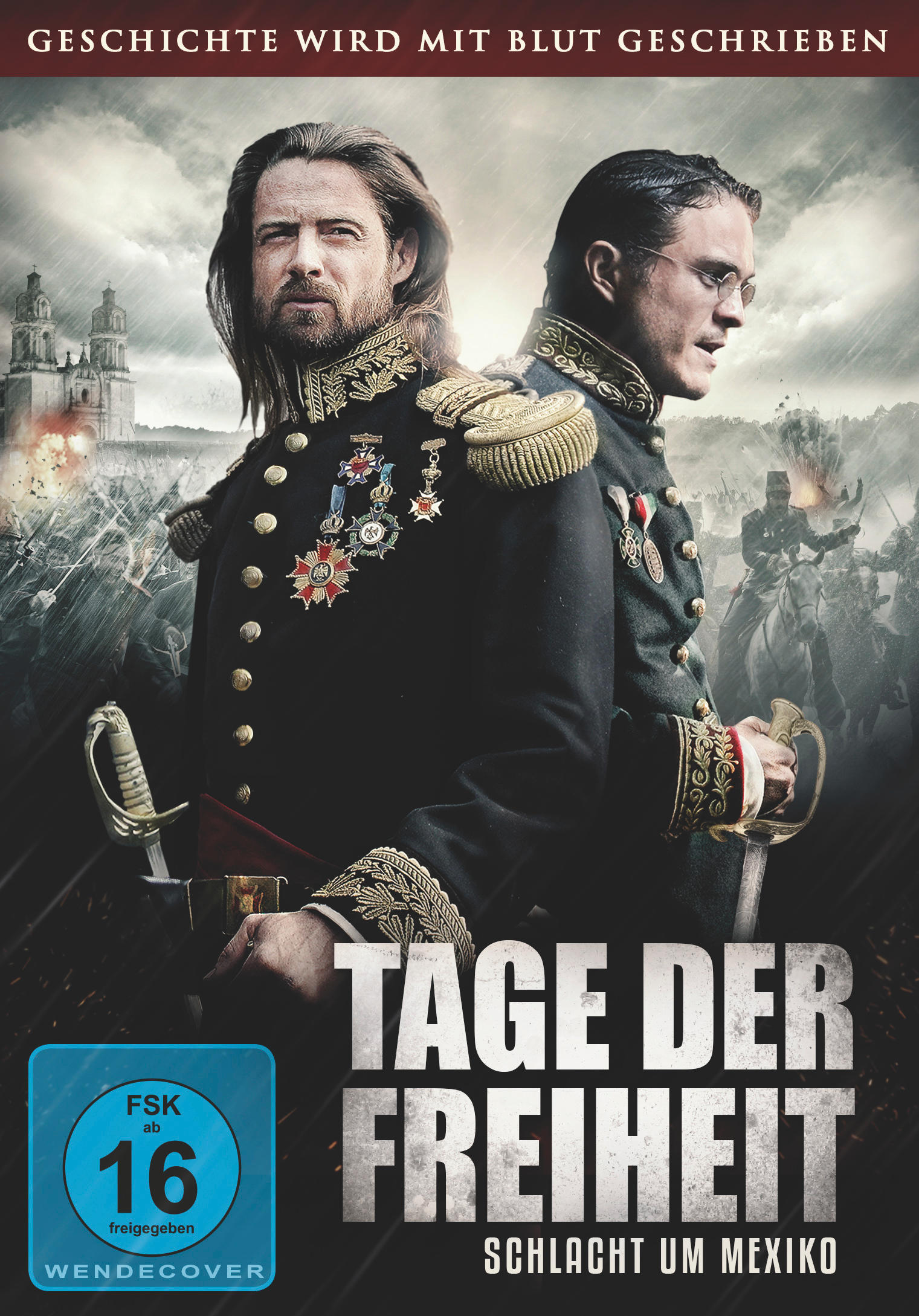 DVD-Cover für 'Tage der Freiheit', zwei Männer in Uniformen stehen sich gegenüber, Kampfszene im Hintergrund.