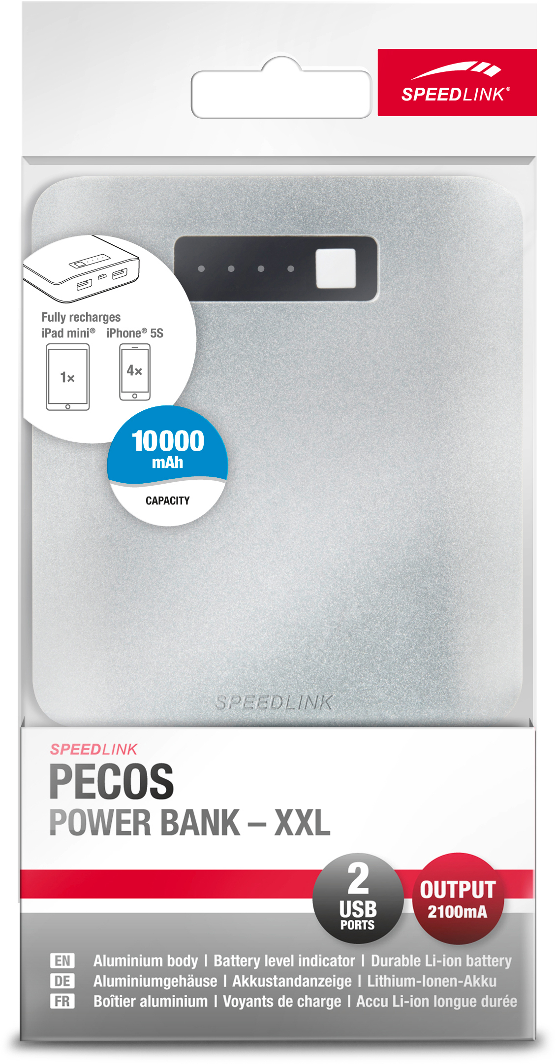 SPEEDLINK Power Bank - 10000 mAh XXL silber Power Bank XXL, Silber