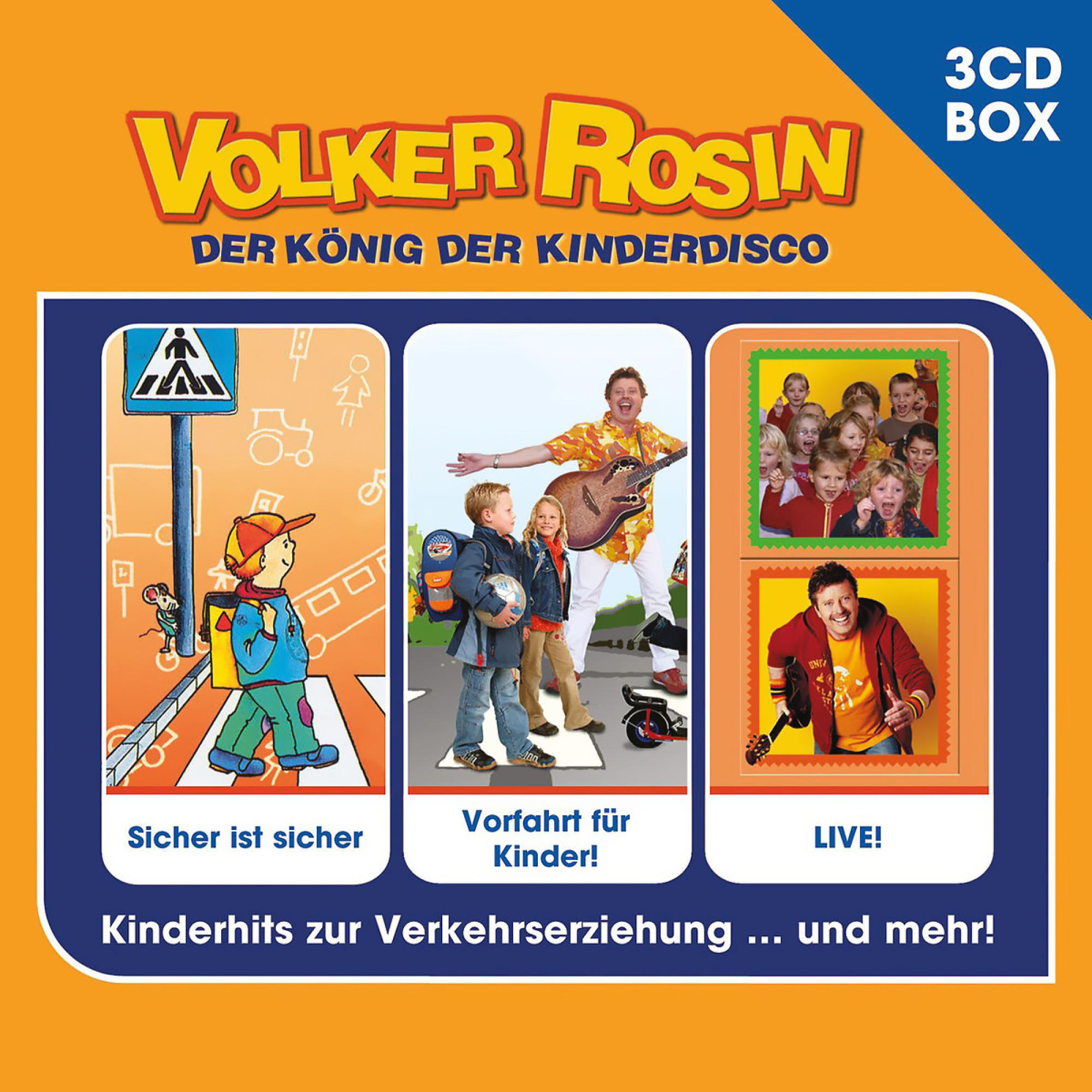 CD-Cover mit einem Mann mit Kindern. Das Cover enthält Text und Cartoon-Illustrationen.