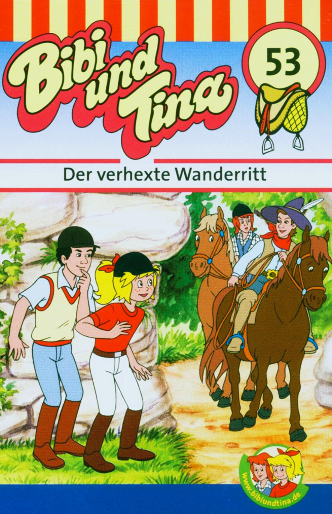 DVD-Cover 'Bibi und Tina', Zeichentrickfiguren auf Pferden.