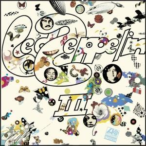 Led Zeppelin III Albumcover mit dem Logo der Band und verschiedenen anderen Illustrationen.