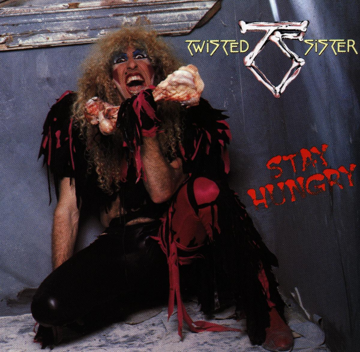 Albumcover: Ein schreiender Mann mit dem Text "Stay Hungry" und "Twisted Sister".