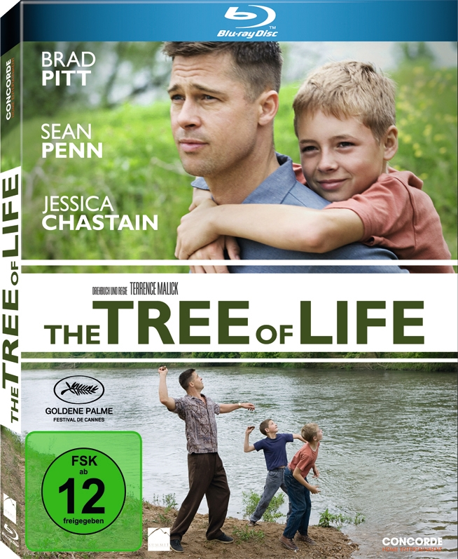 Filmcover: Brad Pitt und ein Junge, mit Text in Englisch und Französisch.
