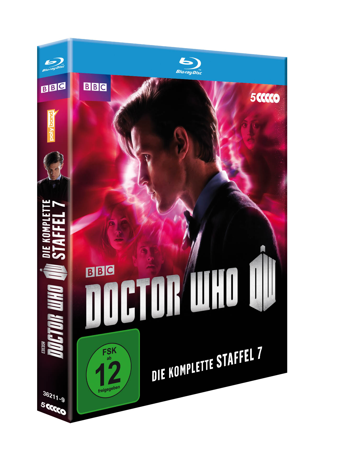Blu-ray-Cover von Doctor Who. Ein Mann steht im Zentrum, andere im Hintergrund.