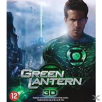Green Lantern Blu-ray-hoes met Ryan Reynolds. Achtergrond is een stad met groen licht.