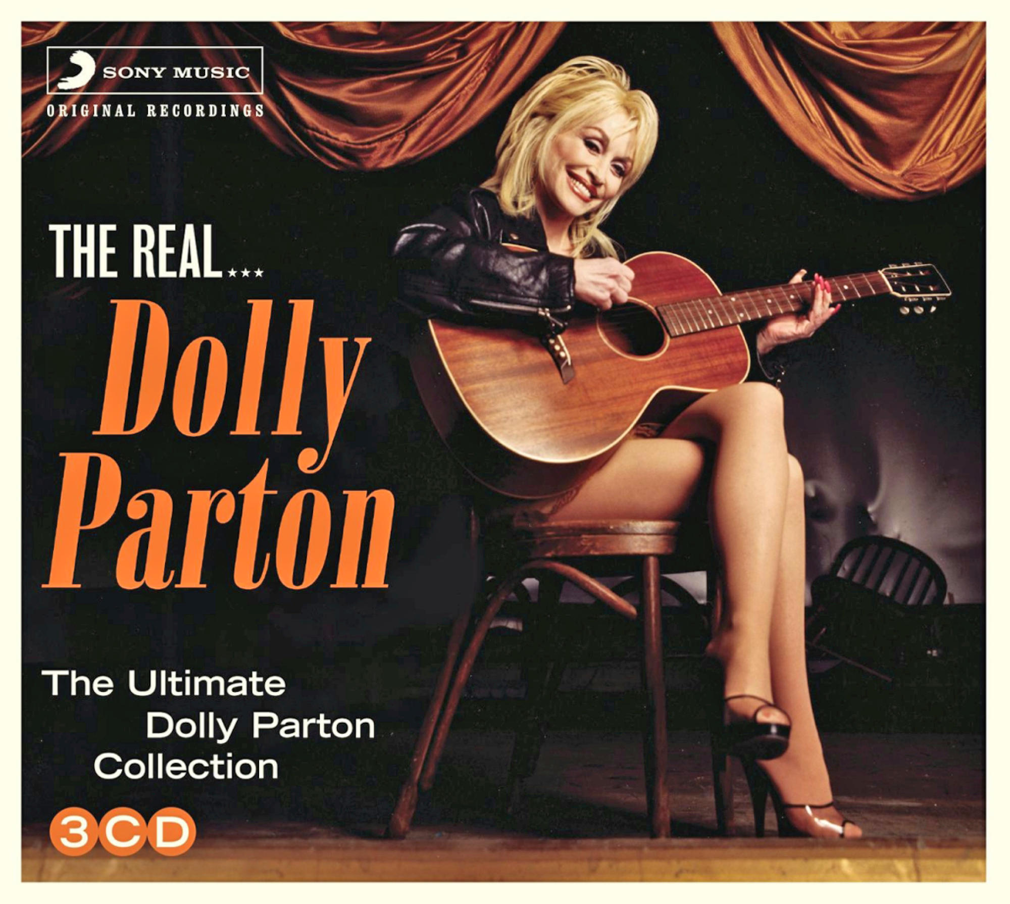 Albumcover, Dolly Parton mit Gitarre, brauner Hintergrund.
