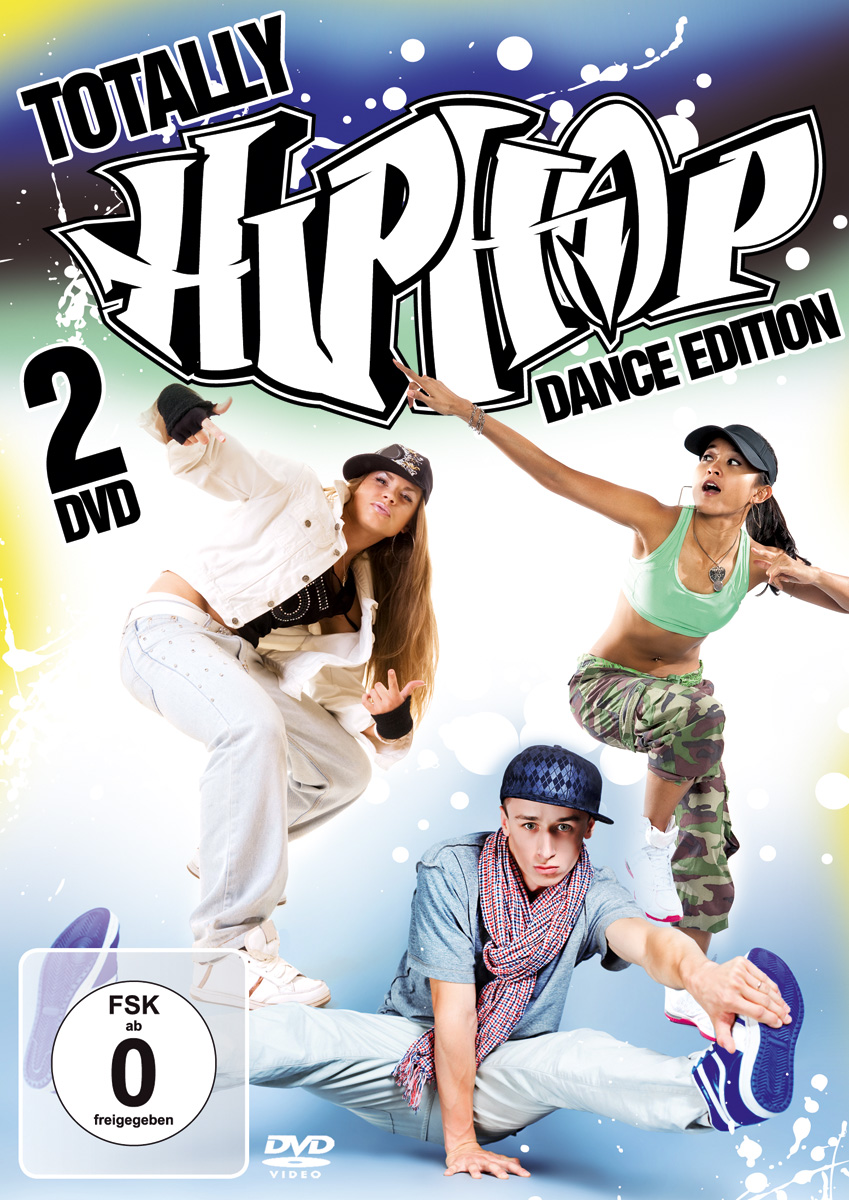 DVD-Cover mit drei Tänzern vor blauem Hintergrund. Der Titel lautet Totally Hip Hop.
