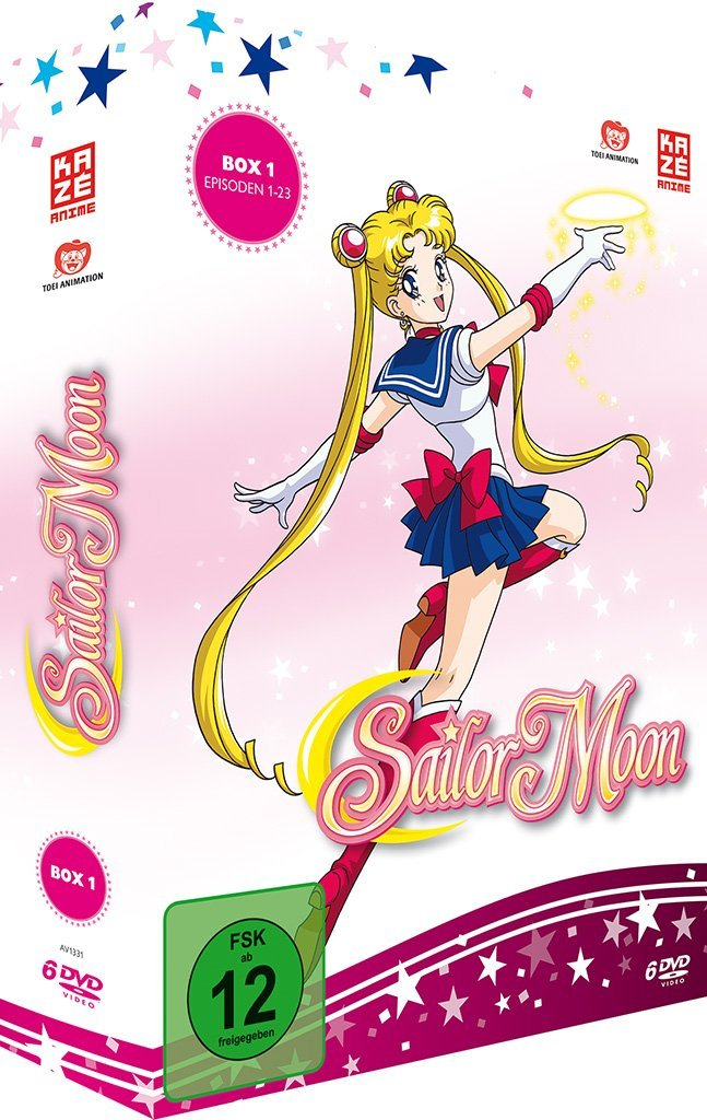 Sailor Moon DVD-Box-Cover. Sailor Moon posiert mit Sternen und pinkem Hintergrund.