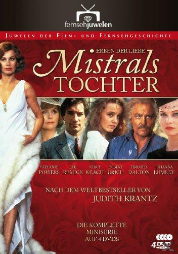 DVD-Cover mit Schauspielern und dem Titel 'Mistrals Tochter'. Personen sind sichtbar und das Cover ist rot.