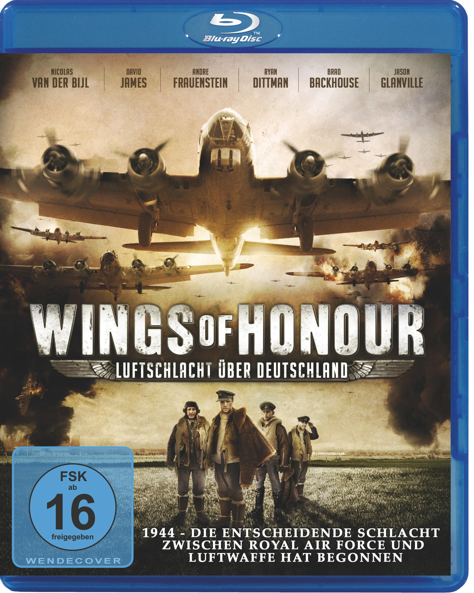 Blu-ray Cover für 'Wings of Honour'. Zeigt WWII-Flugzeuge am Himmel, mit Soldaten unten.