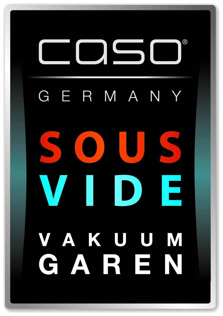 Caso Sous Vide Gerät in Schwarz, mit den Worten 'Sous Vide' in der Mitte.