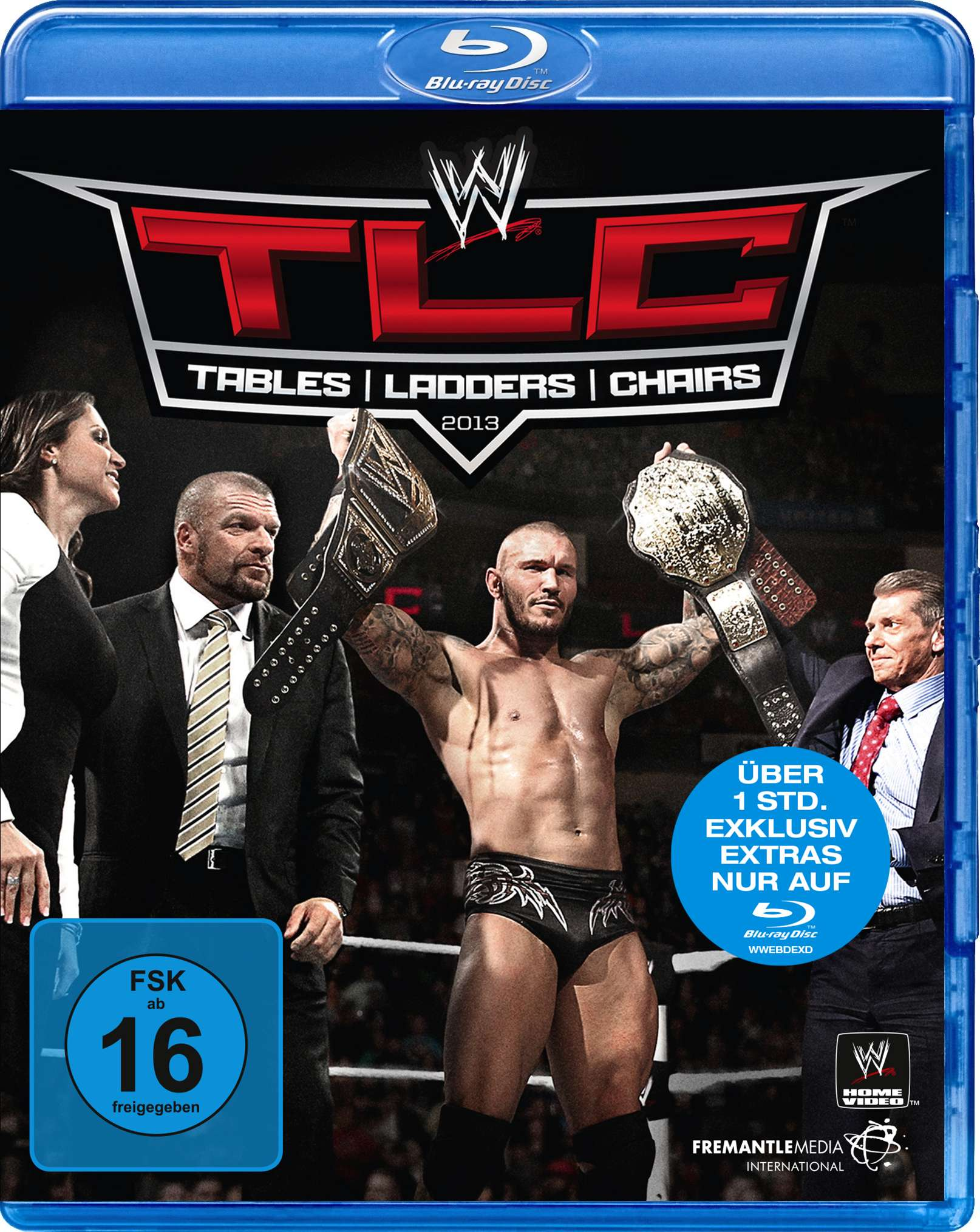 WWE TLC 2013 Blu-ray-Cover mit Wrestlern, Titel und Logos. Zwei Wrestler halten Meisterschaften.