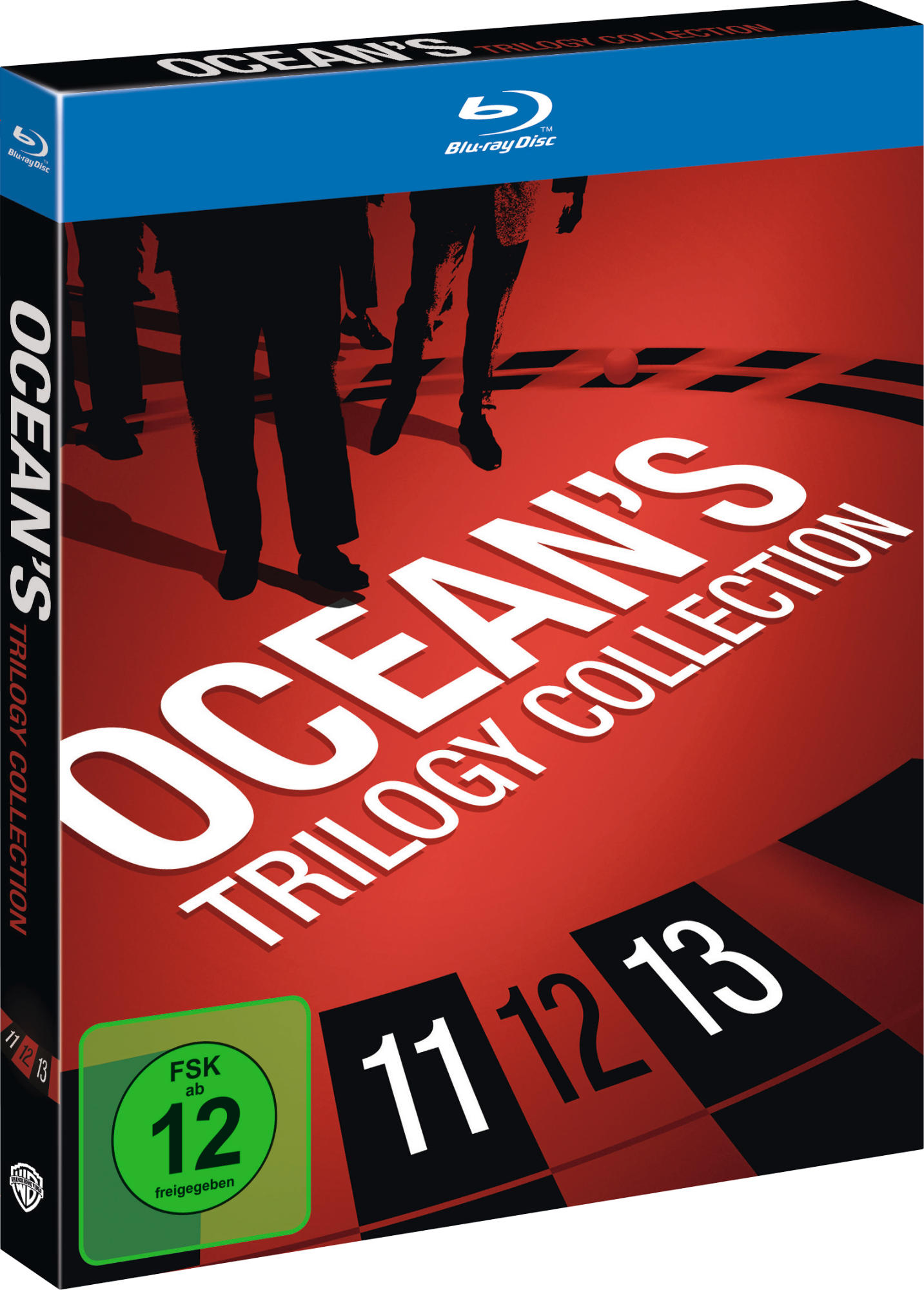 Ocean's Trilogy Collection Blu-ray-Box-Set mit Cover mit Personensilhouetten.