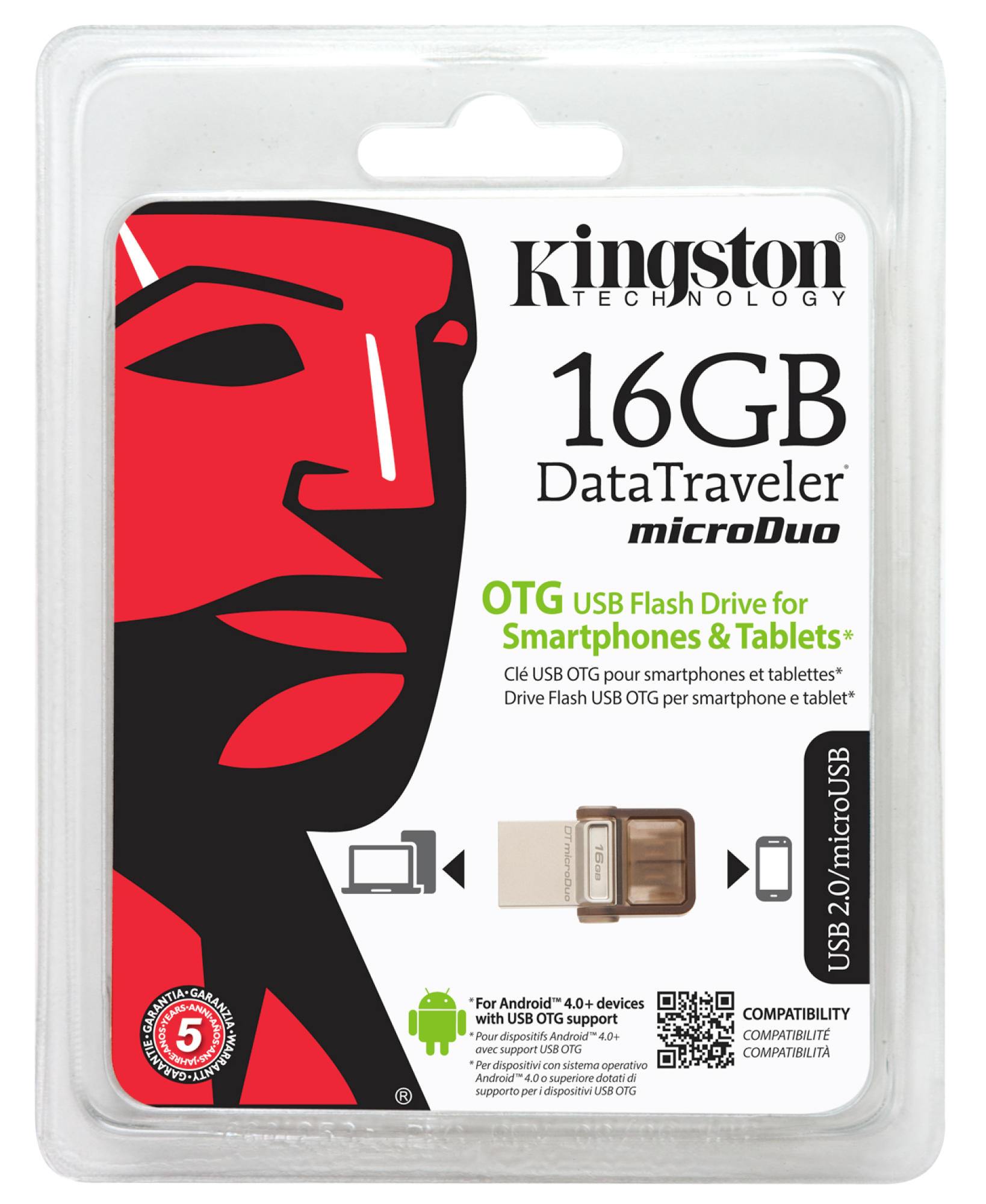 Pendrive de 16Gb - Kingston DataTraveler microDuo, memoria USB, OTG, color marrón