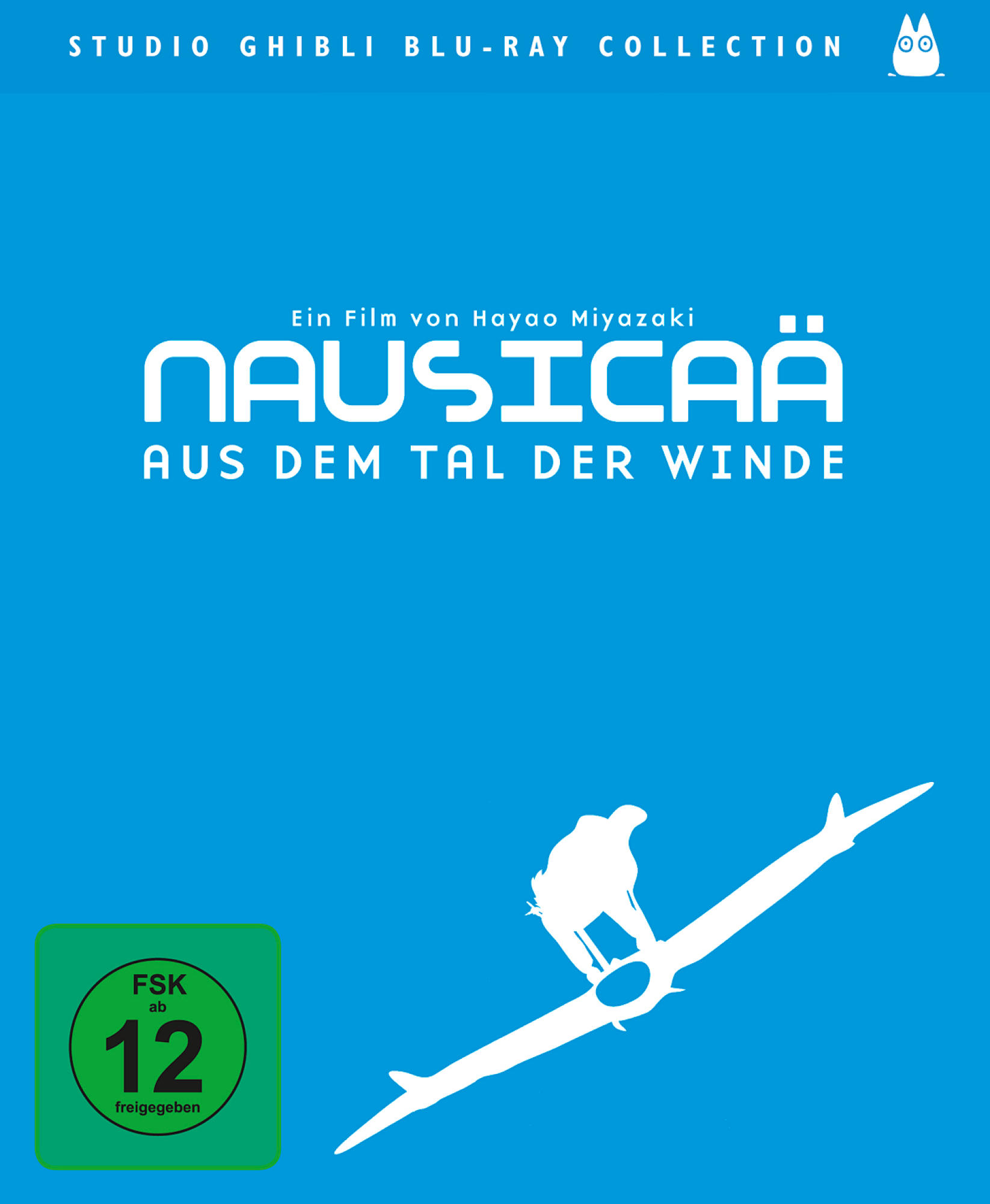 Blu-ray-Hülle mit weißem Text 'Nausicaä'. Blauer Hintergrund.