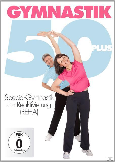 DVD-Cover: Mann und Frau beim Training, Text: 'Gymnastik 50 Plus'. Weißer Hintergrund.