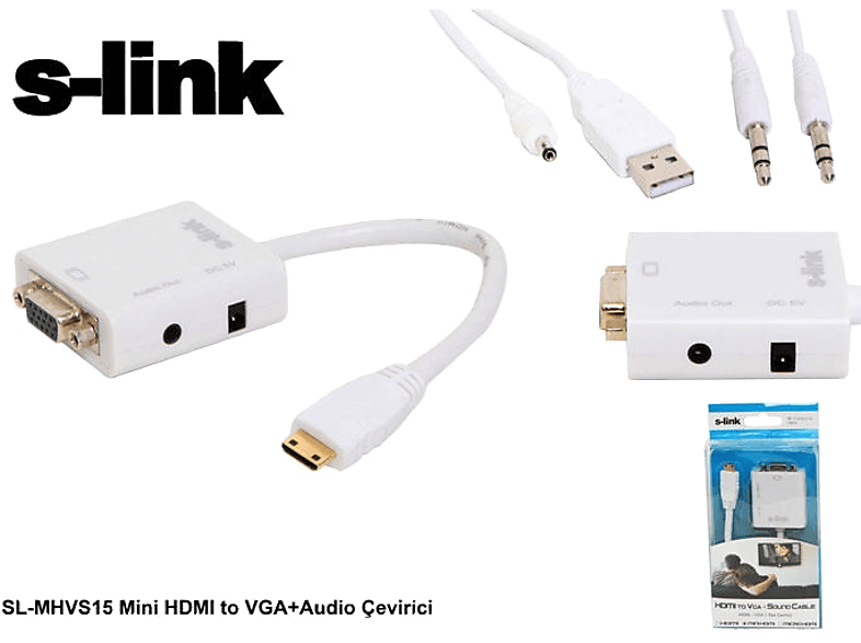 S-LINK SL-MHVS15 Mini HDMI to VGA+Audio Çevirici_3