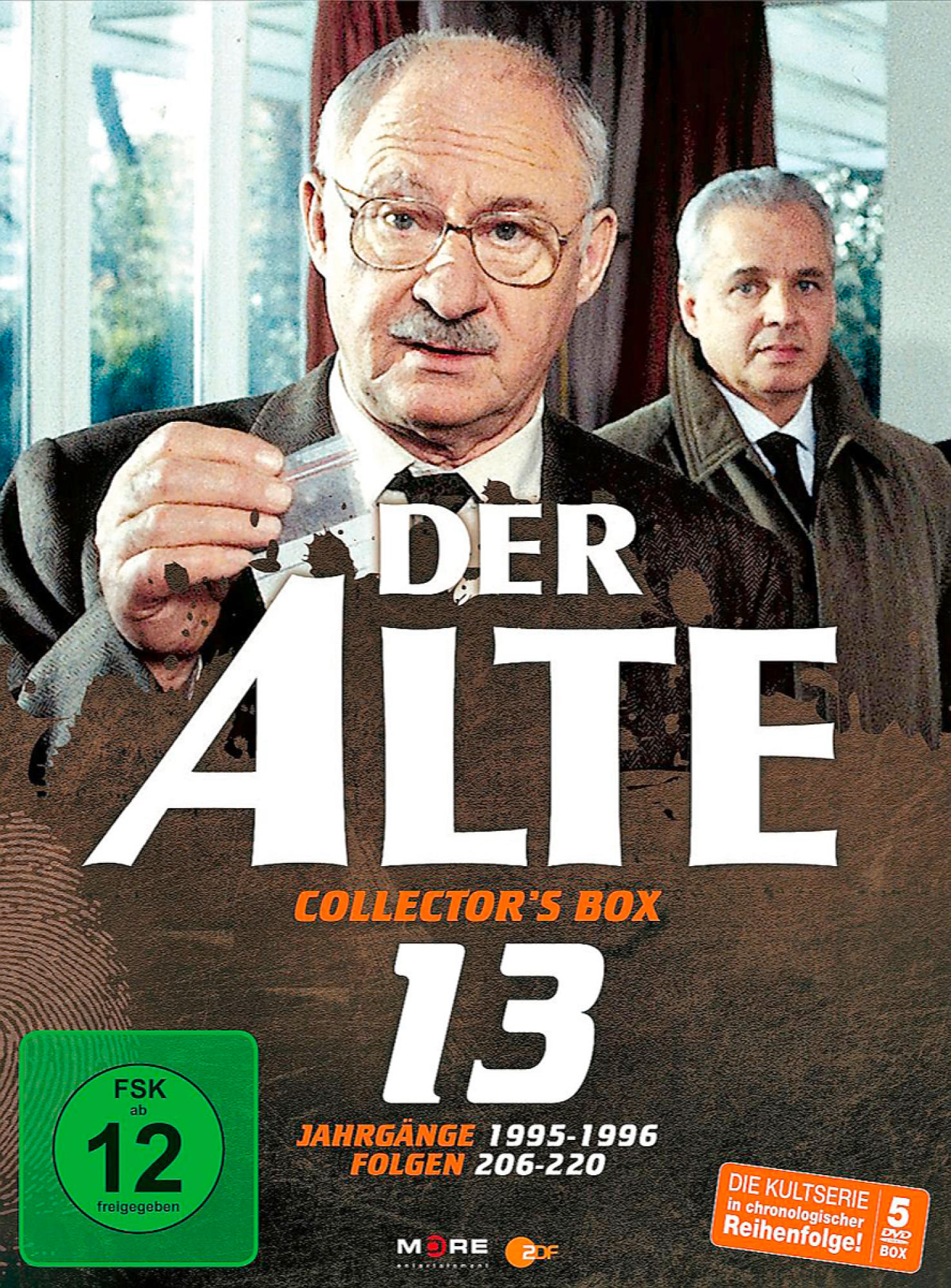 DVD-Cover. Zwei Männer, einer hält eine Tüte. Text: Der Alte Collector's Box 13.