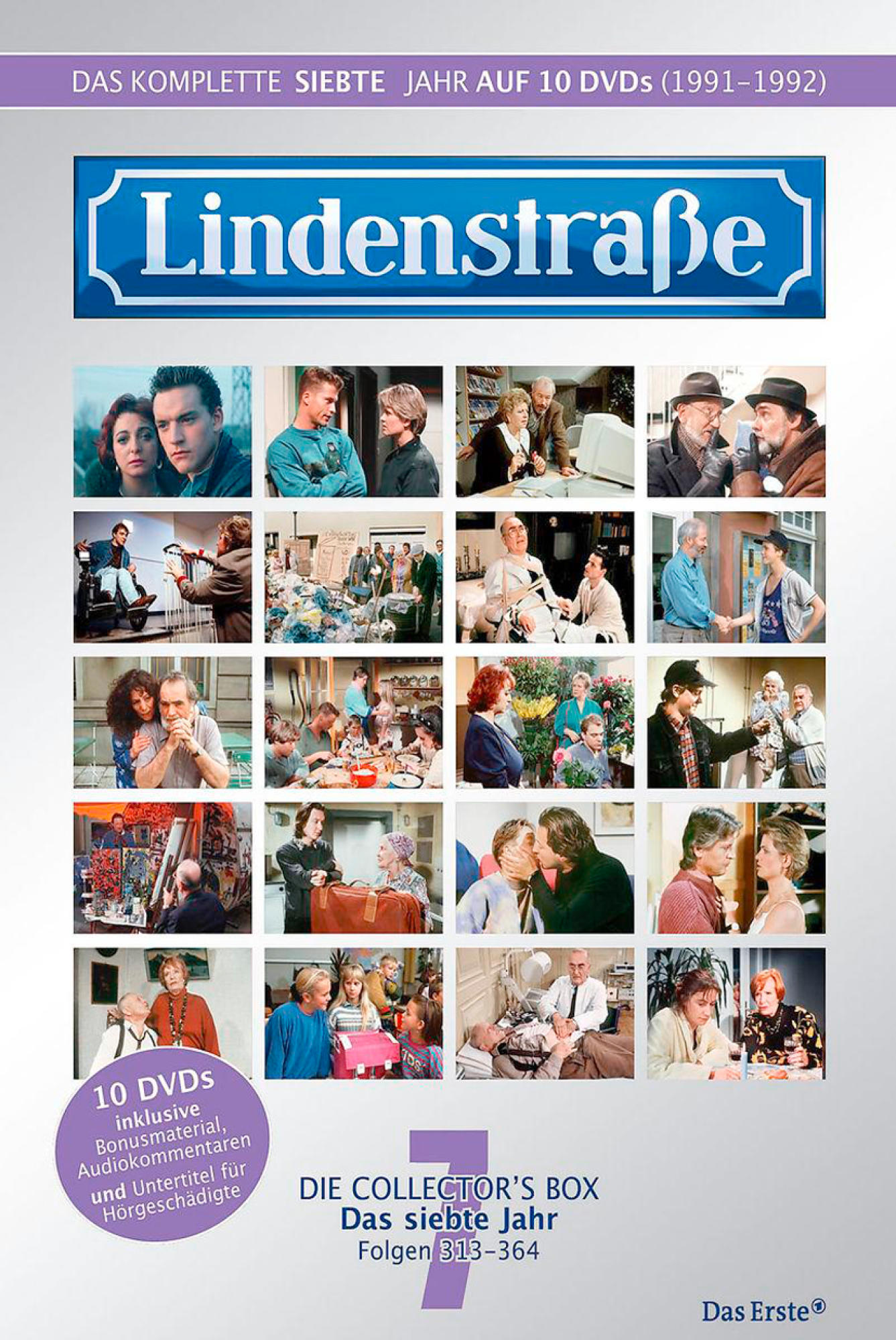 DVD-Box-Set mit mehreren Szenen der Fernsehserie 'Lindenstraße' und Titel.
