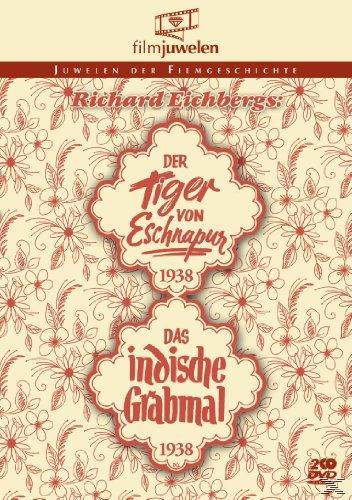 DVD-Cover: „Der Tiger von Eschnapur“ und „Das indische Grabmal“ mit floralem Hintergrund.