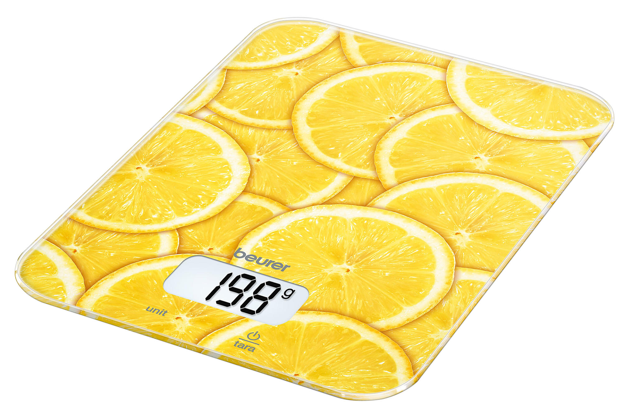 Balanza de cocina - Beurer KS19 Lemon Peso máximo 5Kg, Escala de medición 1g, Display digital, Amarillo