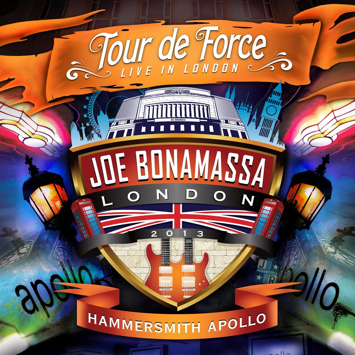 Albumcover. Titel "Tour de Force". Enthält Londoner Symbole wie Big Ben und eine rote Telefonzelle.
