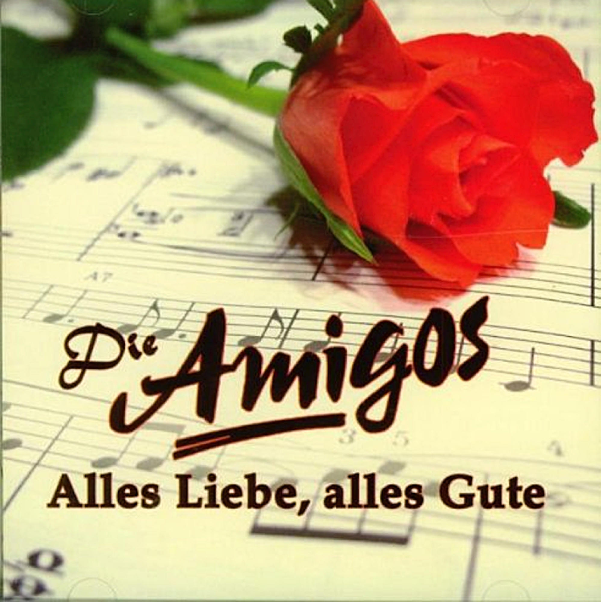 Albumcover mit einer roten Rose auf Noten und Text.