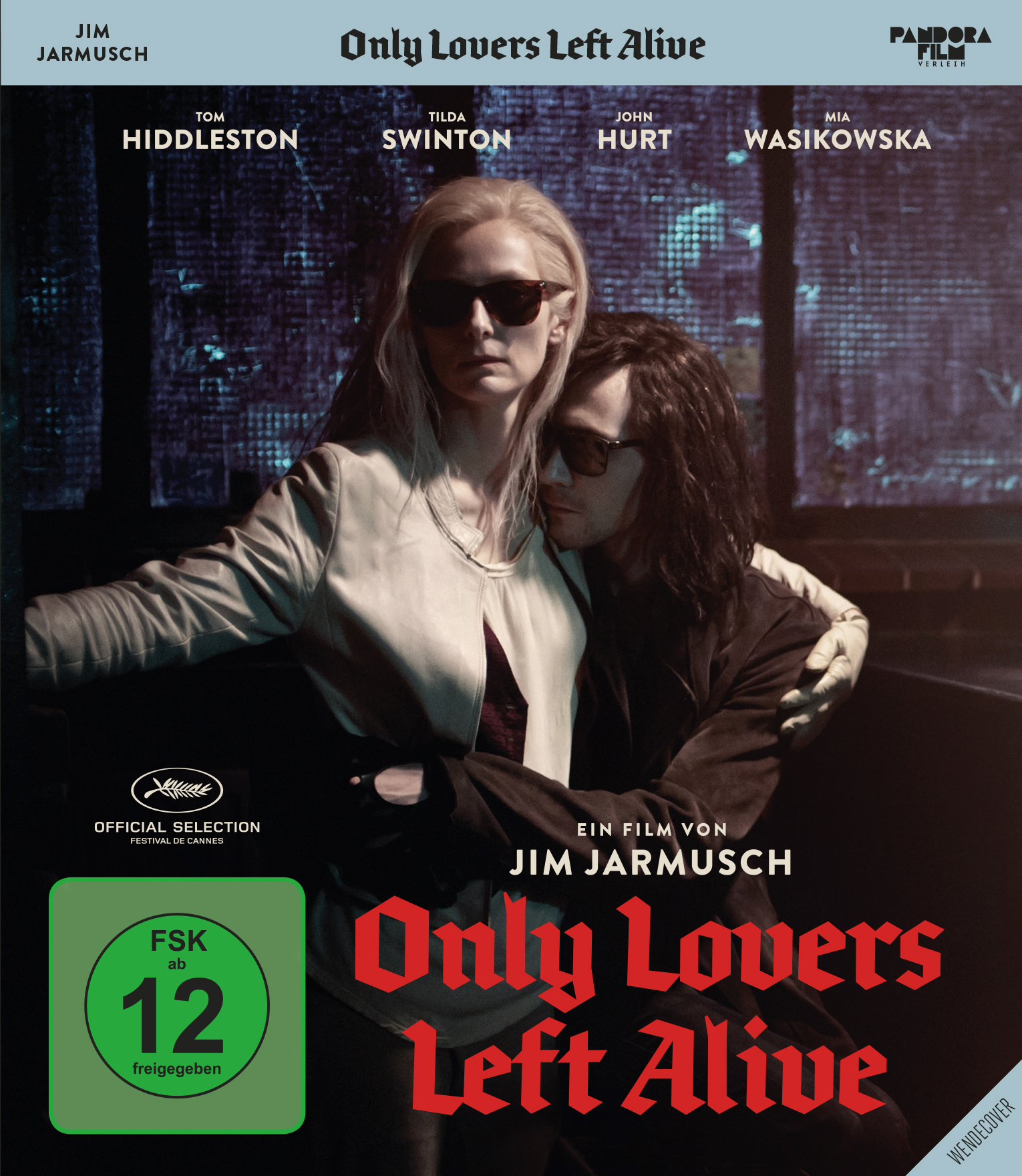 Filmplakat: Zwei Personen, eine Frau und ein Mann, in dunkler Umgebung. Titel: "Only Lovers Left Alive".