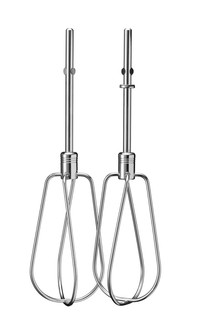 Zwei silberne Mixer-Schläger nebeneinander vor weißem Hintergrund, für einen Mixer.