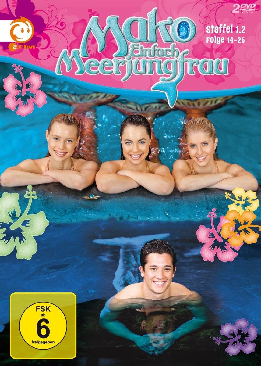 DVD-Cover: drei Frauen, ein Mann im Wasser. Titel 'Mako Einfach Meerjungfrau'.