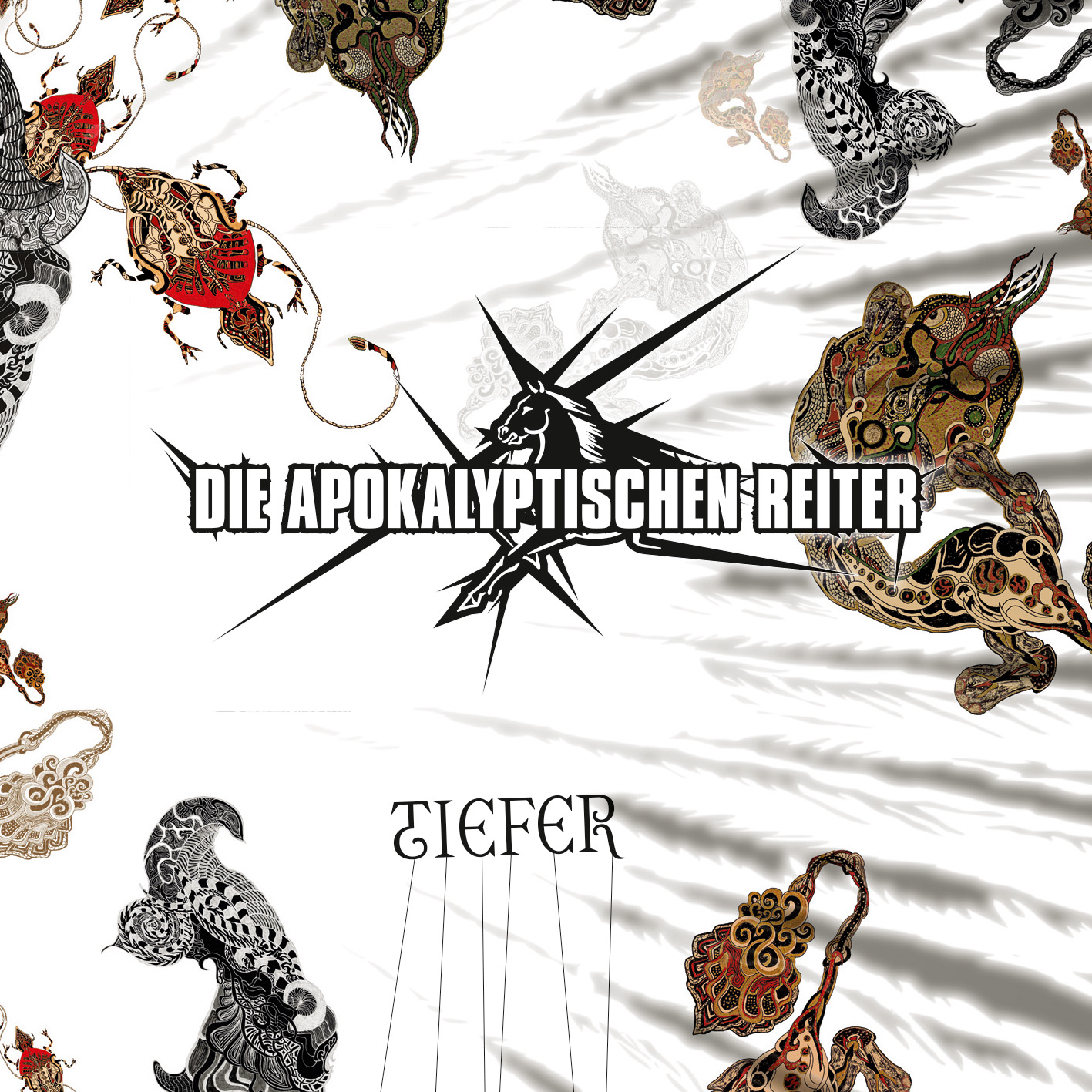 Albumcover mit Logo, den Worten 'DIE APOKALYPTISCHEN REITER' und anderer Kunst.
