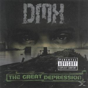 A The Great Depression album borítója. Egy férfi arca és szeme. Szülői felügyelet figyelmeztető matrica.