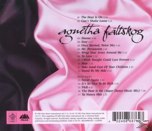 Agnetha Fältskog Album-Rückseite: rosa Stoff und Titelliste mit Text.