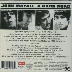CD borító négy fekete-fehér portréval férfiakról és dalkikötésekkel. Szöveg 'John Mayall' és 'A Hard Road'.