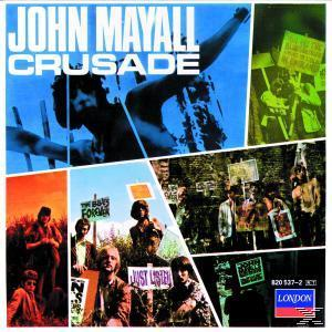 Albumcover-Collage mit John Mayall in verschiedenen Posen, Demonstranten und Textelementen.
