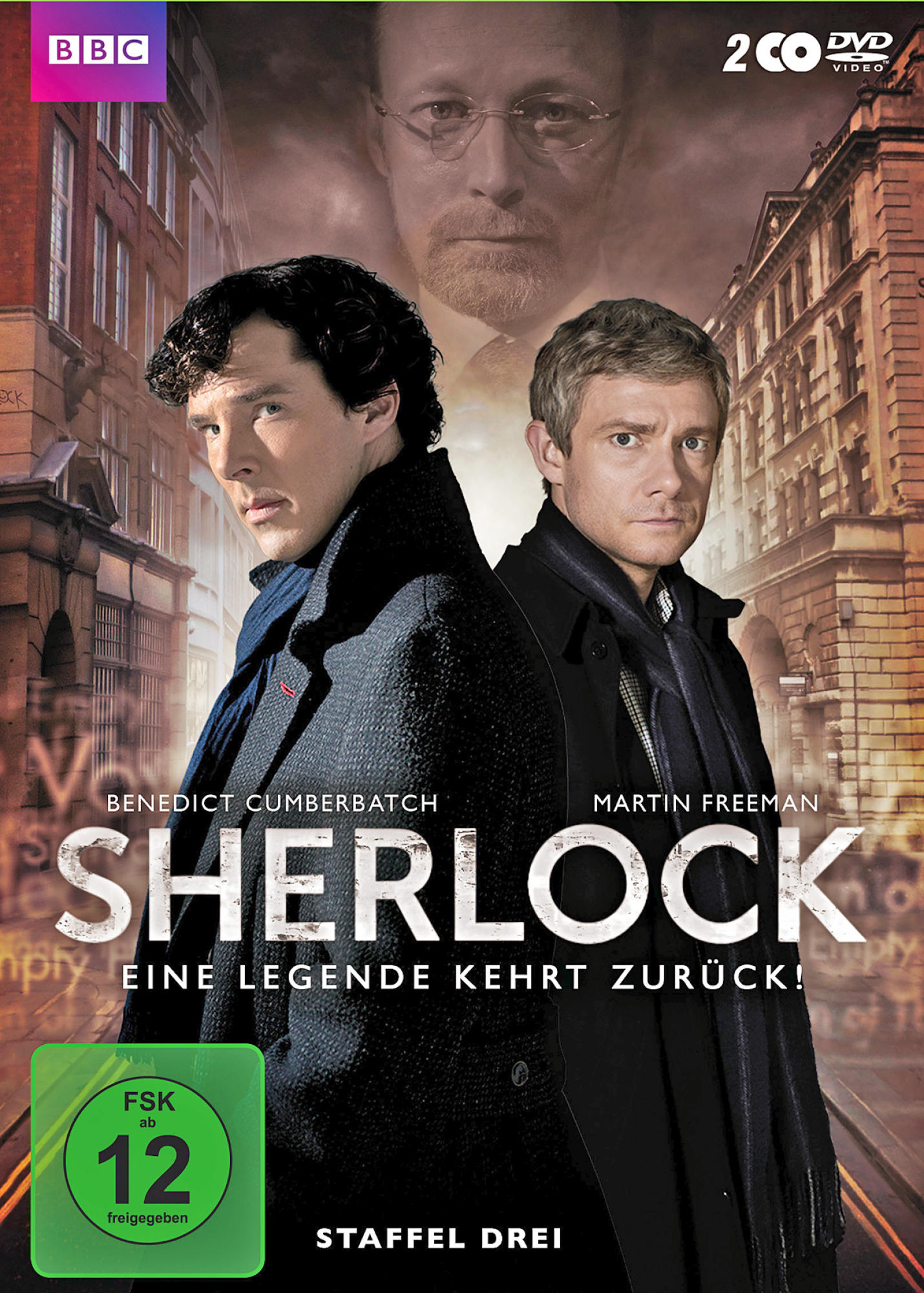 DVD-Cover von Sherlock, Benedict Cumberbatch und Martin Freeman.