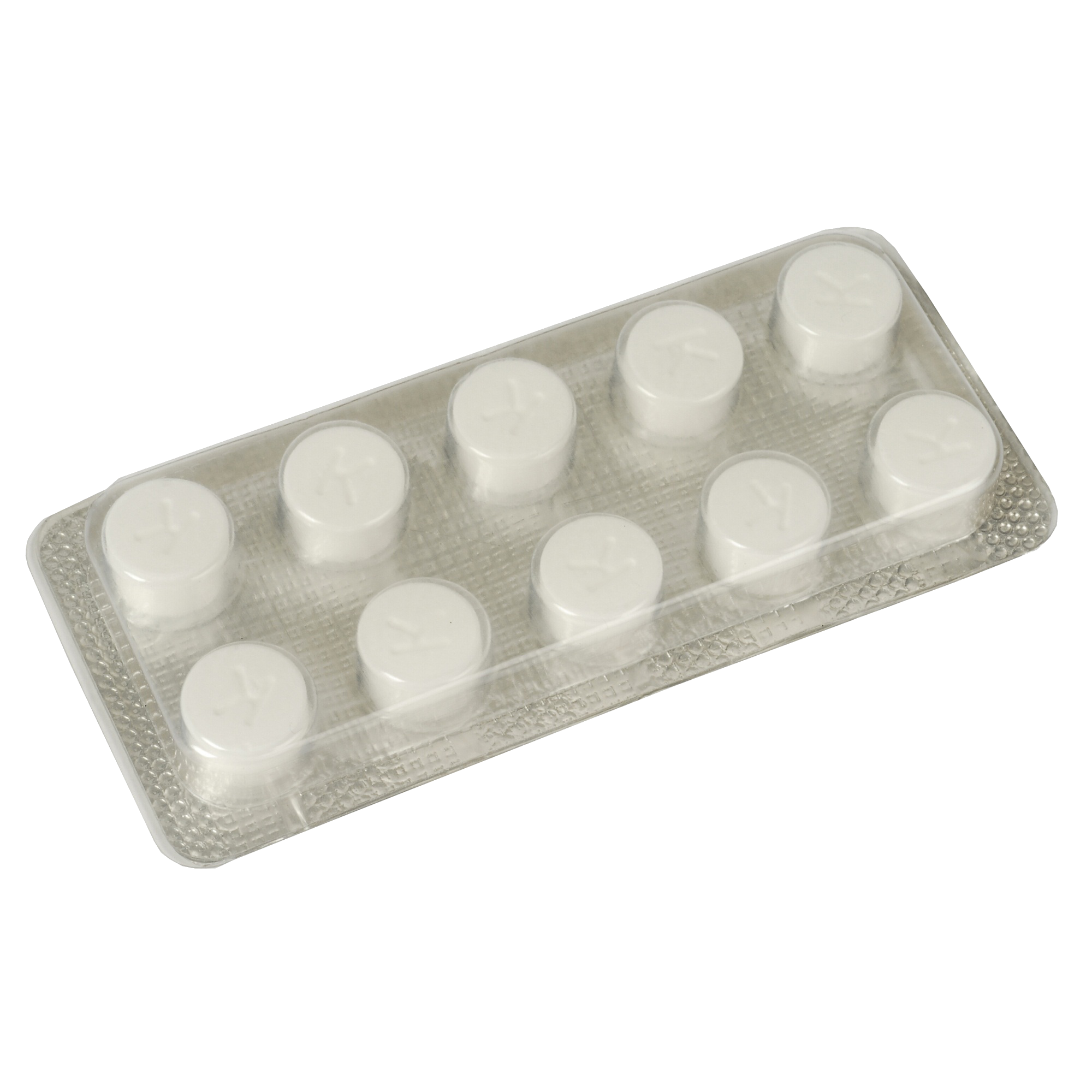 Egy buborékcsomagolás fehér tablettákkal.