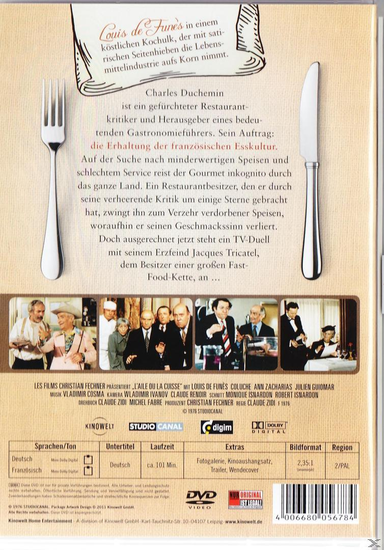DVD-Hülle für einen französischen Film. Text und Bilder von Schauspielern und einer Restaurantszene.