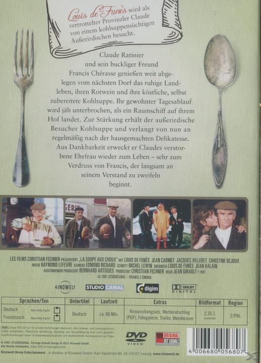 DVD-Rückseite, La Soupe aux Choux. Text und Bilder mit Gabel- und Löffelillustrationen.