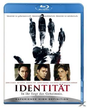 Blu-ray-Cover für den Film 'Identität'. Zeigt Handabdruck mit Figuren und Schauspielerbilder.