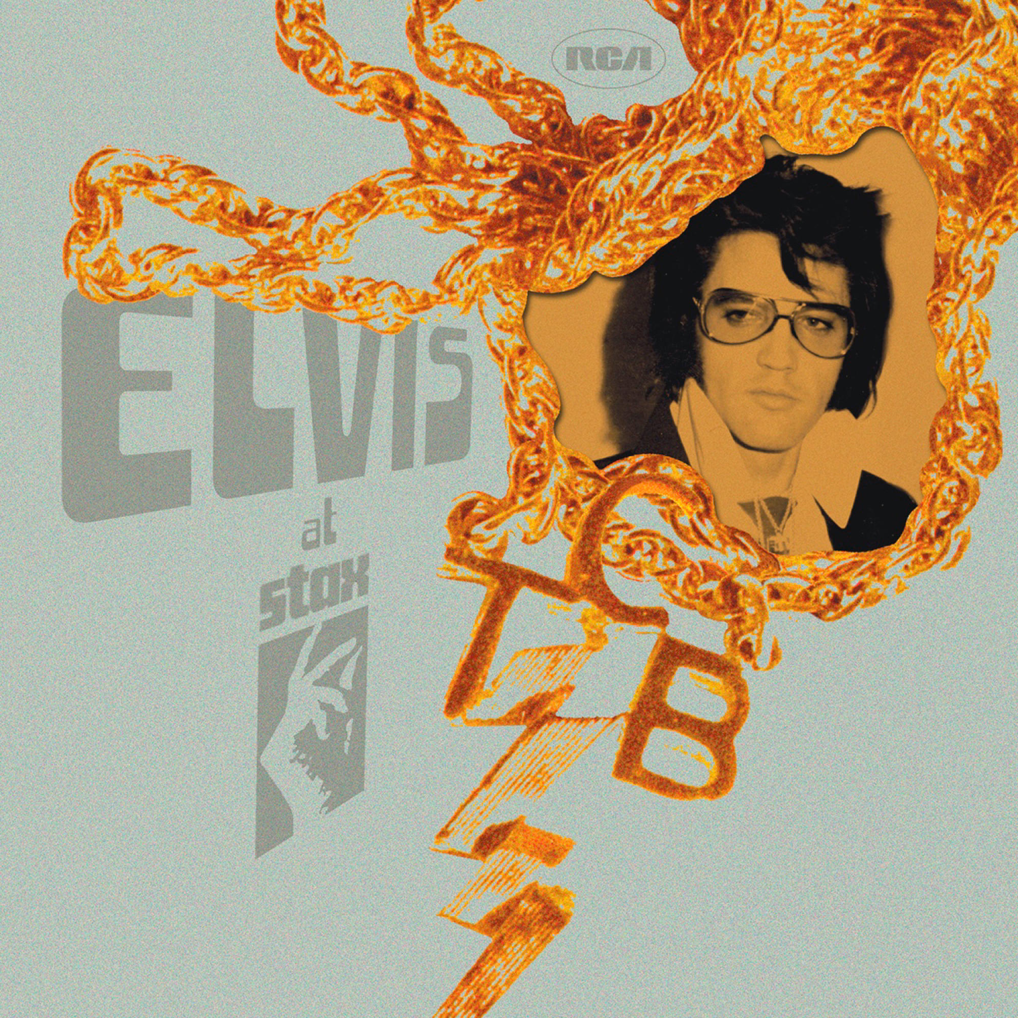 Albumcover: Elvis in Stax, mit Elvis' Porträt in einem goldenen Rahmen und dem TCB-Logo.