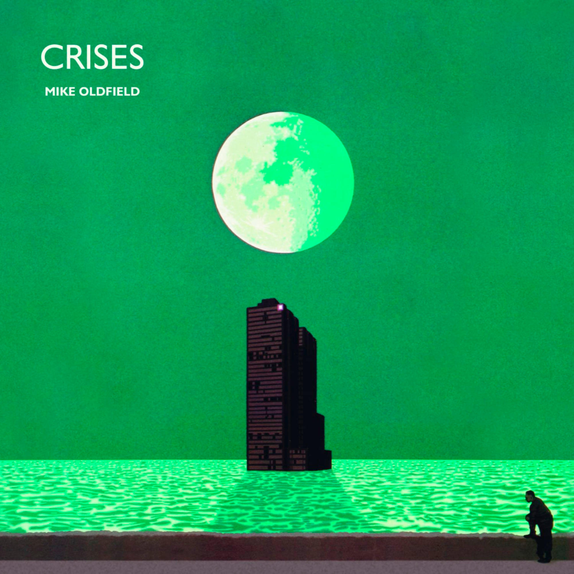 Albumcover: grüner Hintergrund, ein großer weißer Mond und eine Silhouette der Skyline einer Stadt.