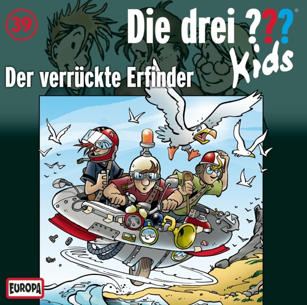 Buchcover mit drei Kindern auf einem Fahrzeug mit einer Möwe. Der Titel lautet 'Die drei ??? Kids'.