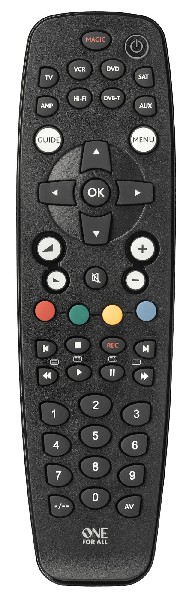 One For All urc2981 ofa8 control remoto universal para 8 aparatos tv tdt dvdbluray multimedia y audio negro mando distancia en 1 2981 ir audioaux1dvdbluraysattvvcr