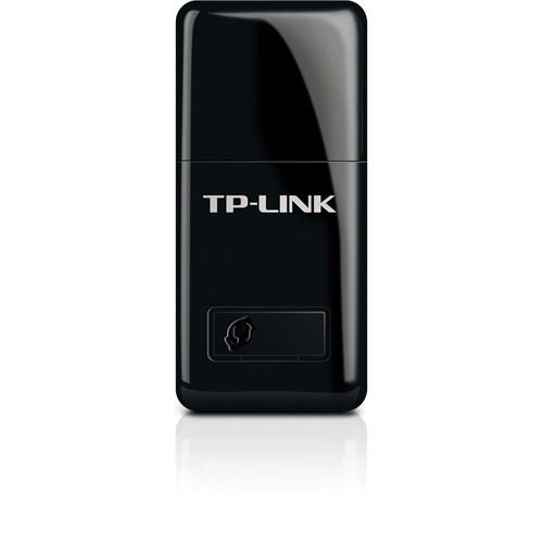 Siyah TP-Link USB dongle. Beyaz TP-Link metni. Altta küçük, belirsiz bir simge var.