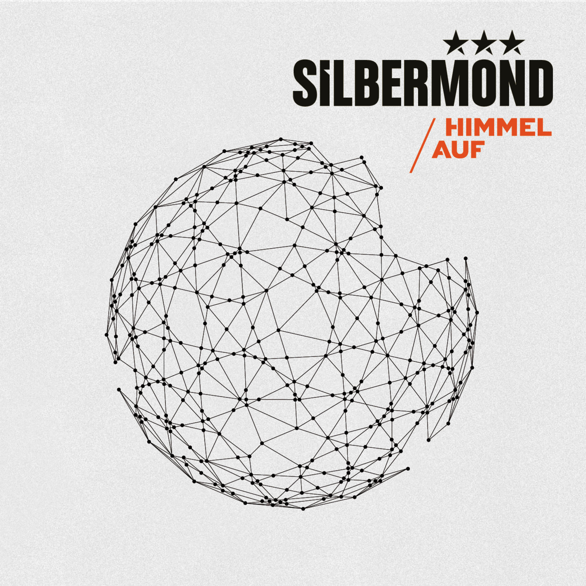 Silbermond-Albumcover. Schwarzer und weißer Globus mit Linien und Punkten. Text: Himmel Auf.