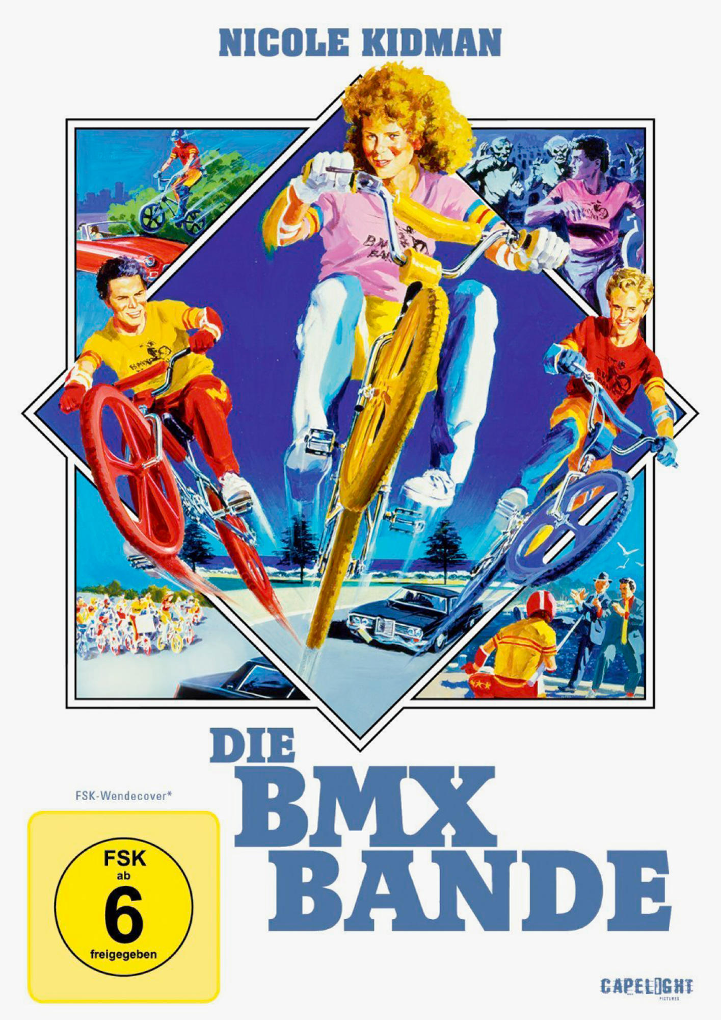 Filmplakat mit Nicole Kidman und BMX-Fahrern. Der Titel lautet 'Die BMX Bande'.