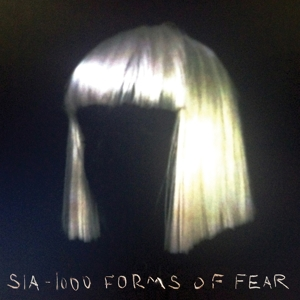 Albumcover mit Sias blondem Haarteil und Text "SIA - 1000 Forms of Fear".