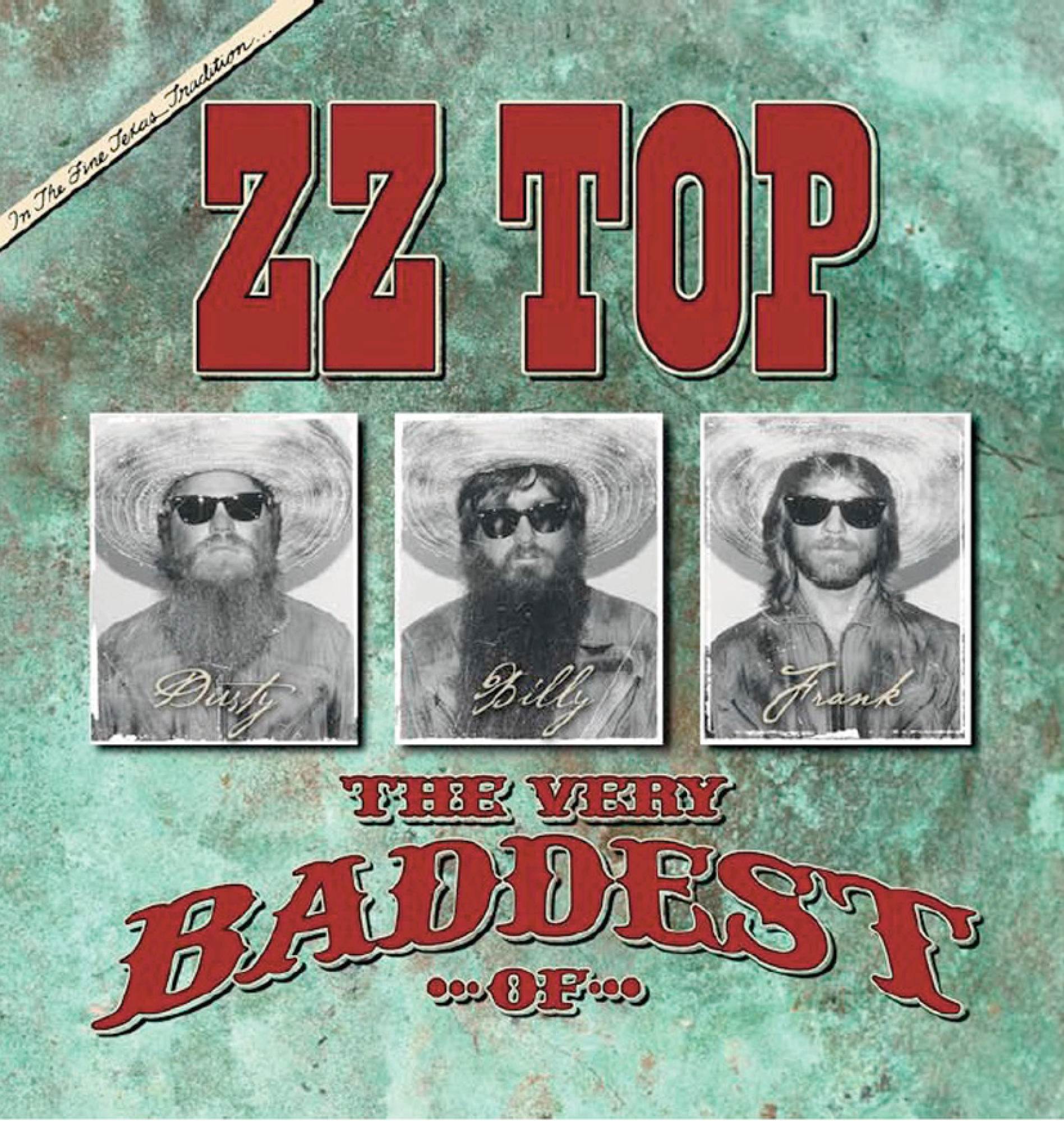 ZZ Top Albumcover mit drei Bandmitgliedern.